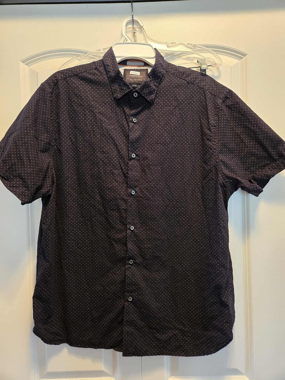 Cactus Man Men's Short-Sleeve Button-Down Shirt in Black with Tiny Dot Print